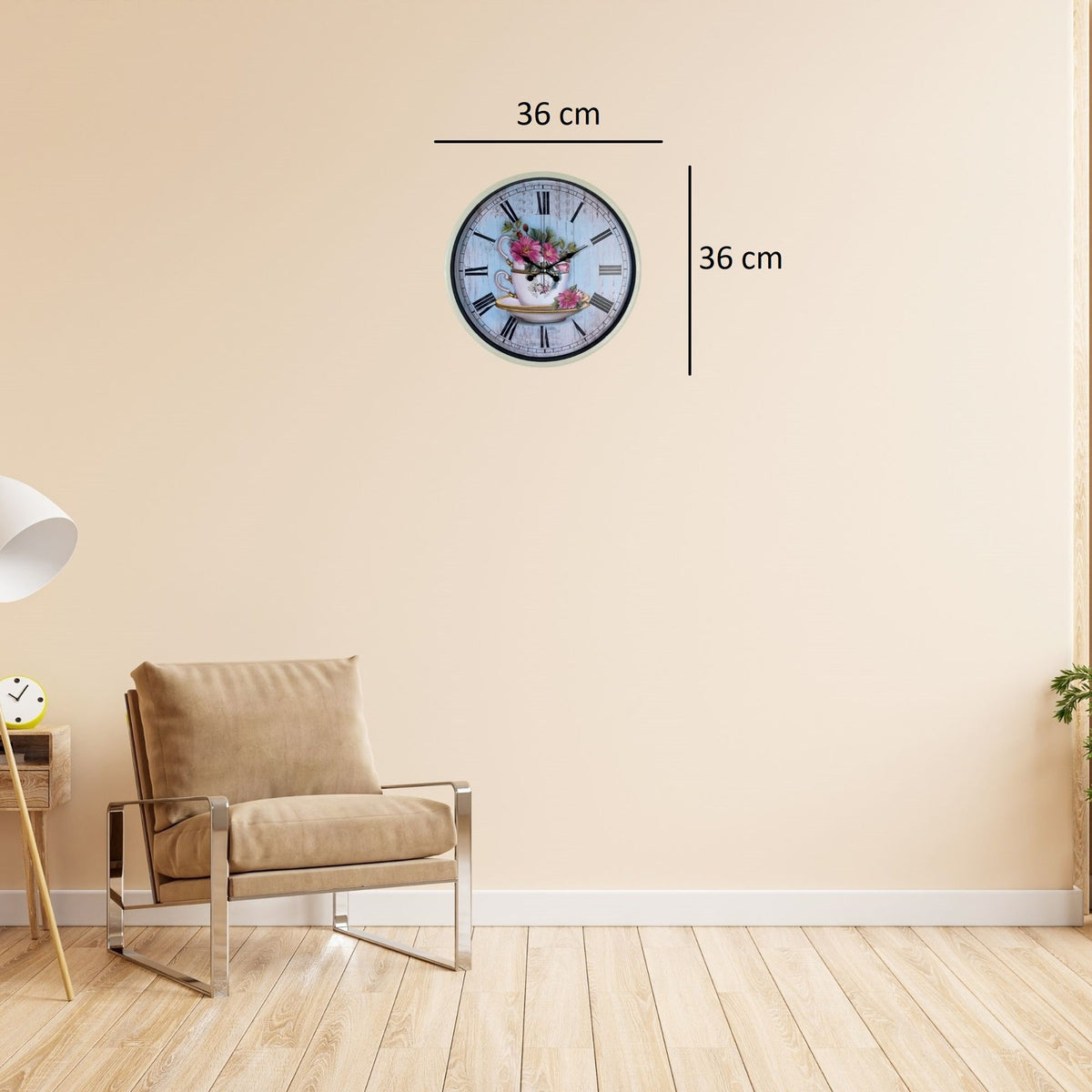 Krem 36 Cm Çiçek Figürlü Duvar Saati