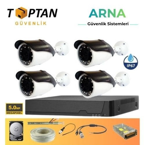 Gerçek 5 Mp Metal Kasa 4 Kameralı Ahd Güvenlik Seti 320 GB HDD Dahil