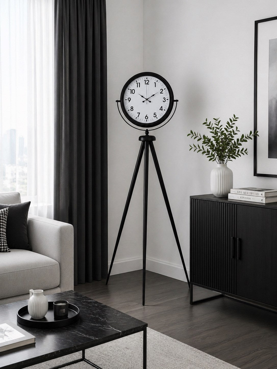 Siyah Tripod Ayaklı Dekoratif Saat