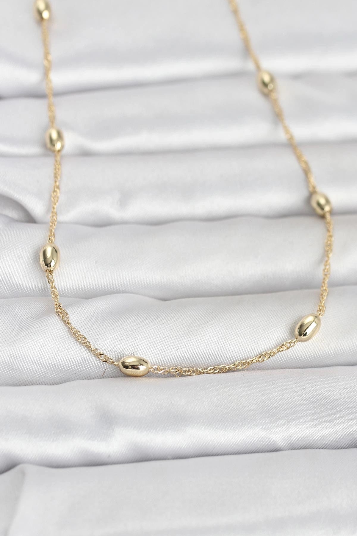 CM 14K Gold Renk Topçuklu Burgu Zincir Model 60 cm Kadın Kolye
