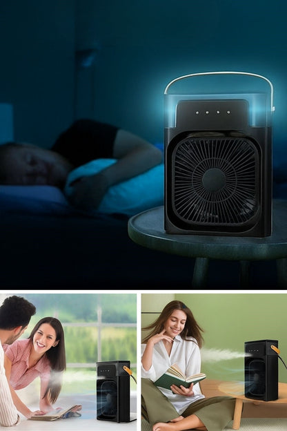 BUFFER® Taşınabilir 3 Farklı Mod Ayarlı 7 Farklı Led Işıklı Sulu Soğutmalı Taşınabilir Masaüstü USB Fan Vantilatör
