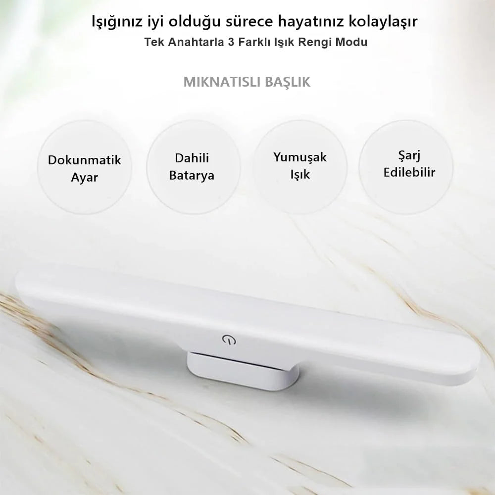 Cabınet Şarjlı Kolay Taşınabilir Mıknatıslı Led Işık Kablosuz Kademeli 3 Renk Aplik (5643)