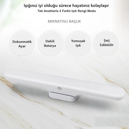 Cabınet Şarjlı Kolay Taşınabilir Mıknatıslı Led Işık Kablosuz Kademeli 3 Renk Aplik (5643)