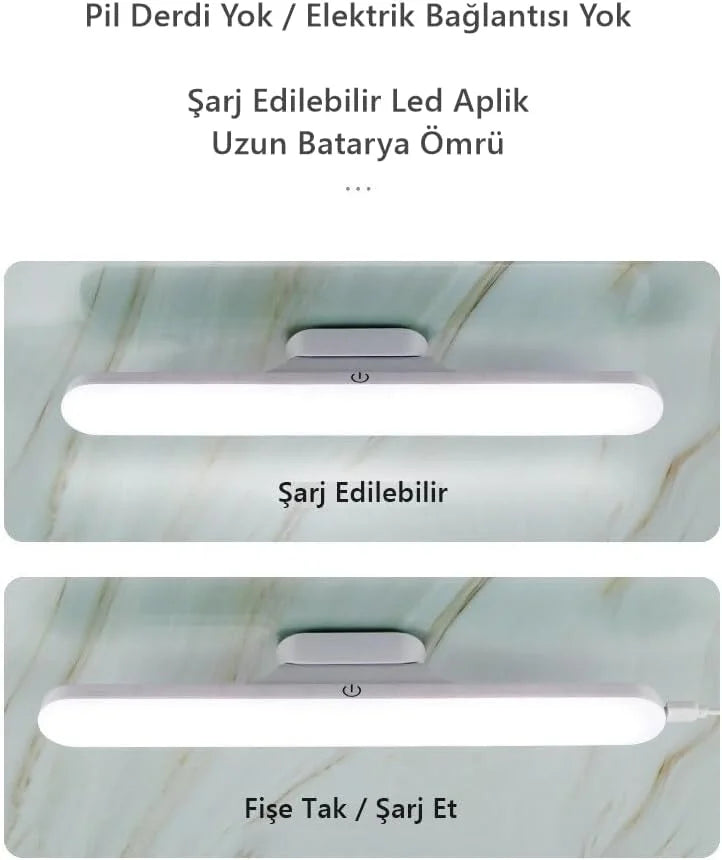 Cabınet Şarjlı Kolay Taşınabilir Mıknatıslı Led Işık Kablosuz Kademeli 3 Renk Aplik (5643)
