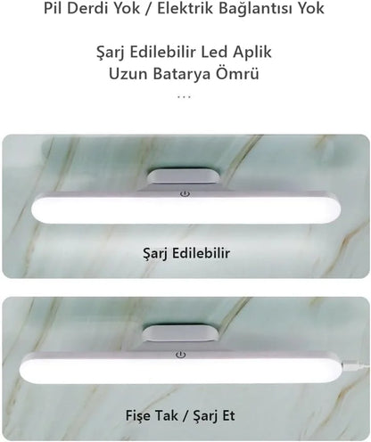 Cabınet Şarjlı Kolay Taşınabilir Mıknatıslı Led Işık Kablosuz Kademeli 3 Renk Aplik (5643)