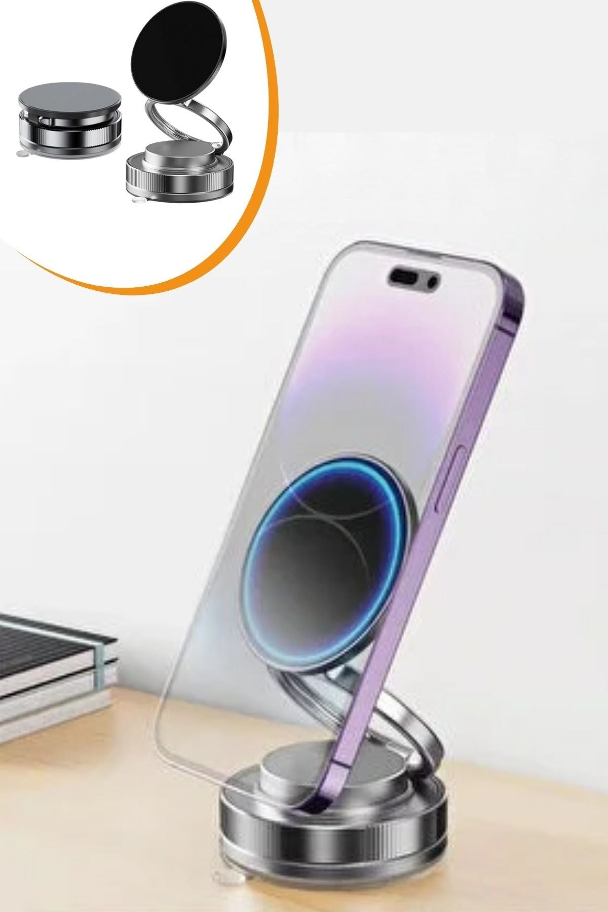 BUFFER® Vakumlu Manyetik Telefon Tutucu – Güçlü Vakum 360° Döner Araç İçi Telefon Standı, Ultra Sabit Manyetik Destekli Mobil Cihaz Aparatı