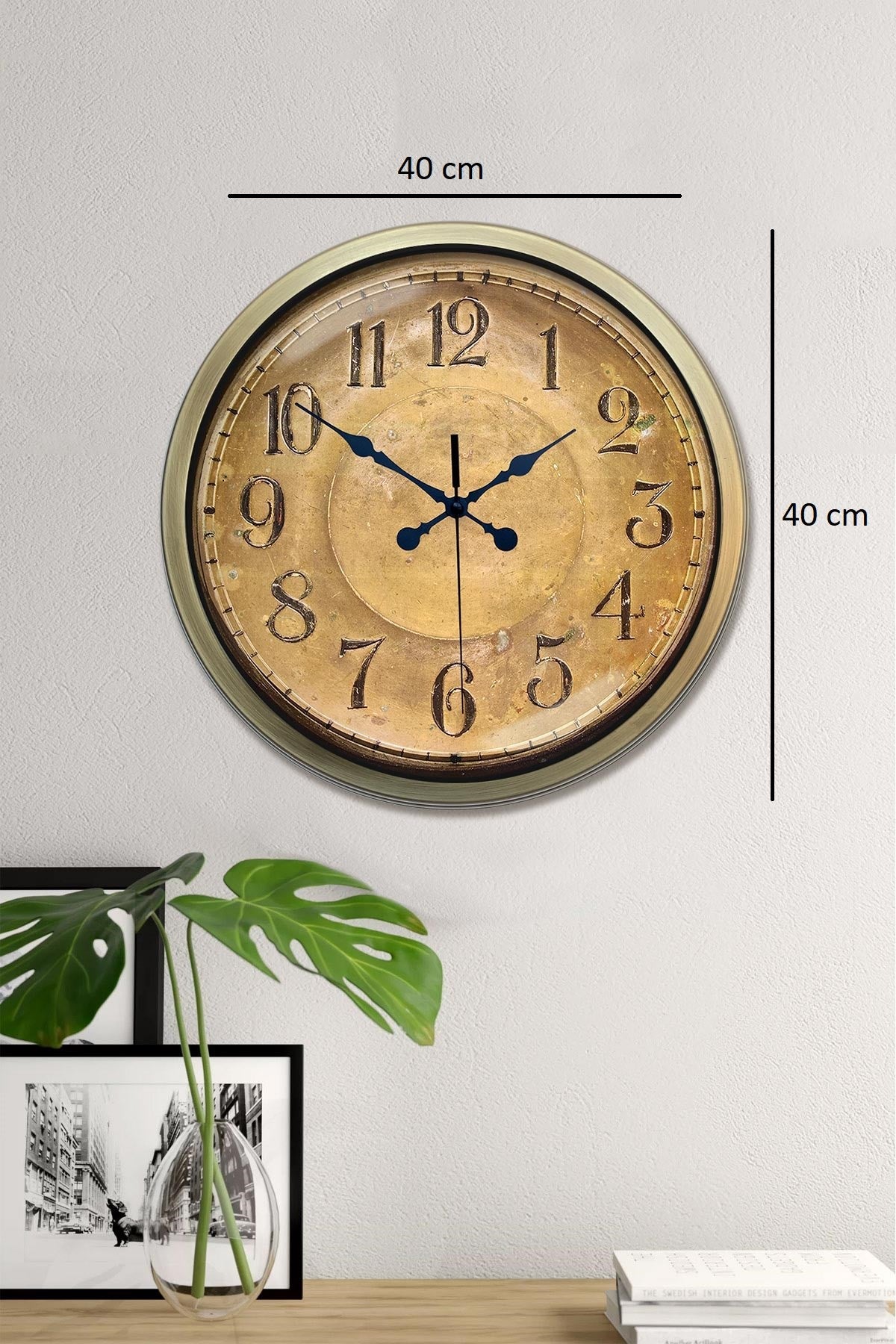 Bronz Nostalji 40 Cm Metal Eskitme Duvar Saati