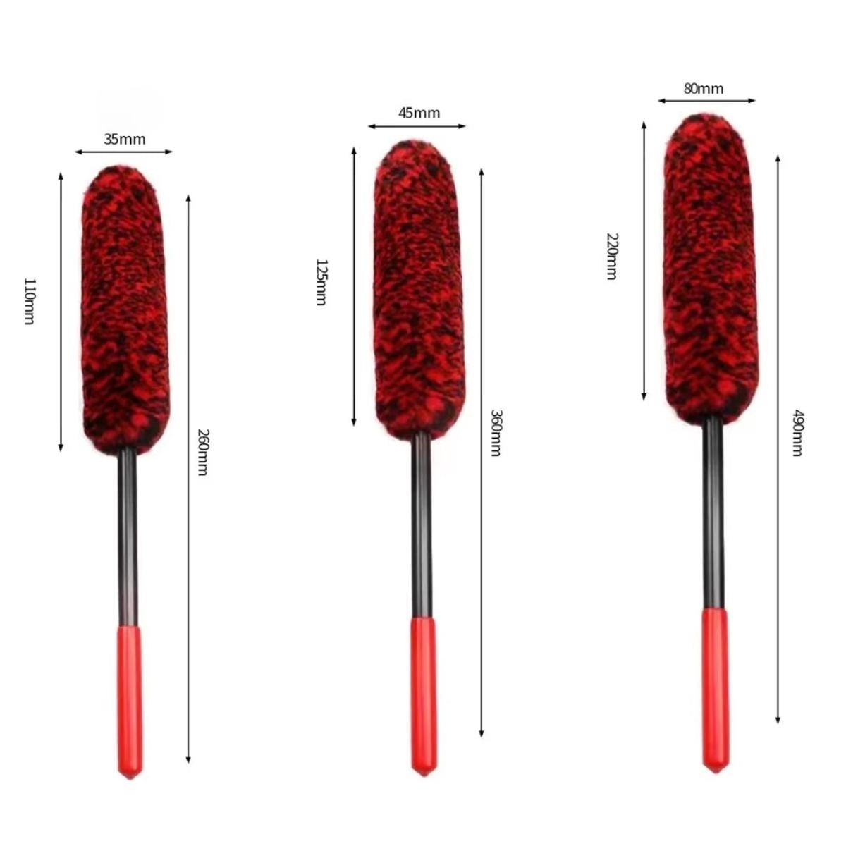 BUFFER® 3lü Bükülebilen Peluş Detaylı Temizlik İçin Oto Jant, Egzos Temizleme Fırçası