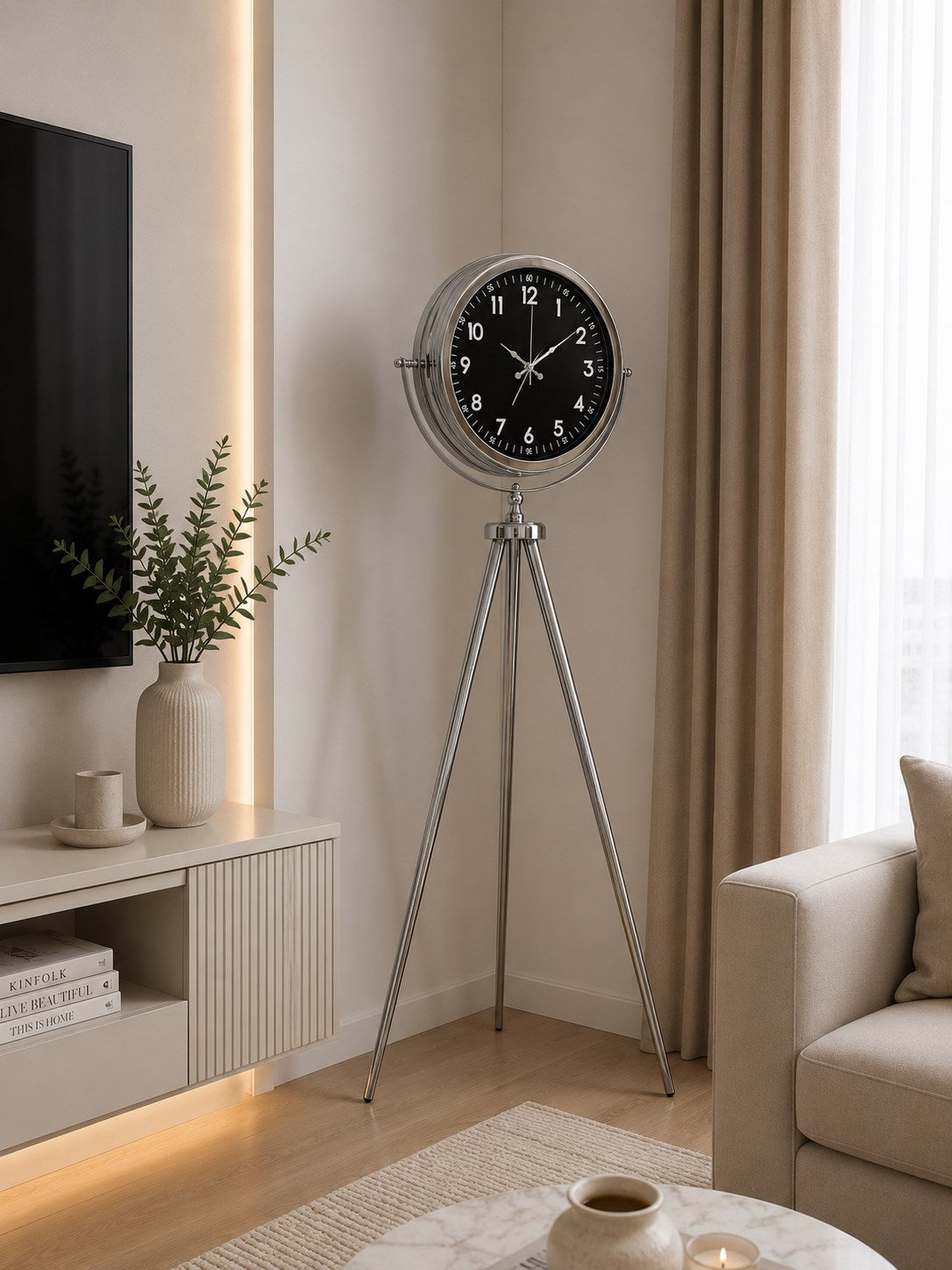 Krom Royal 150 x 45 Cm Metal Tripod Ayaklı Saat