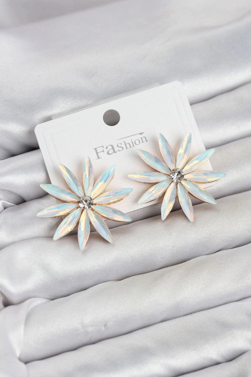 Beyaz Renk Kristal Taşlı Lotus Model Kadın Küpe