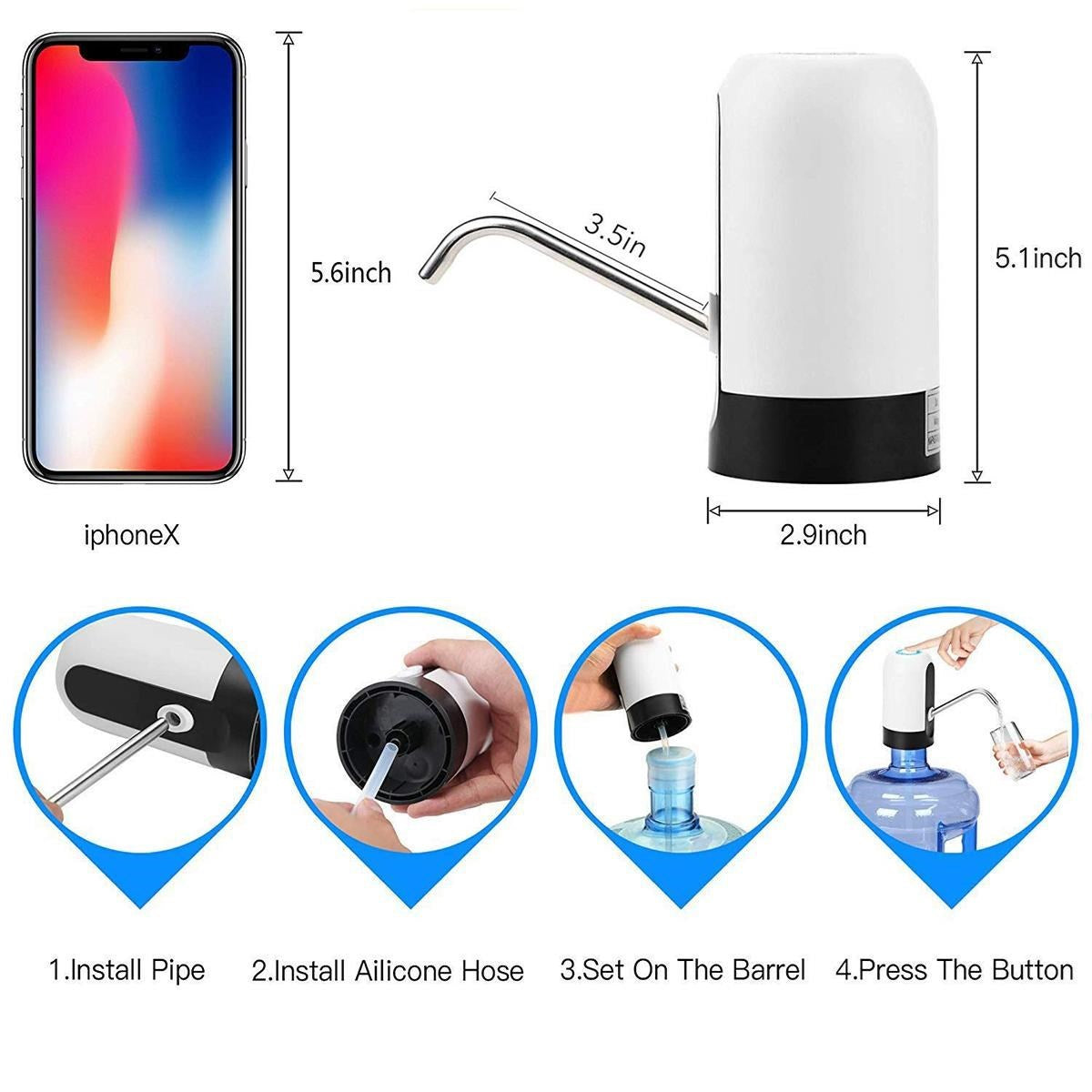 BUFFER® Usb ile Şarj Edilebilir Elektrikli Otomatik Damacana Su Pompası