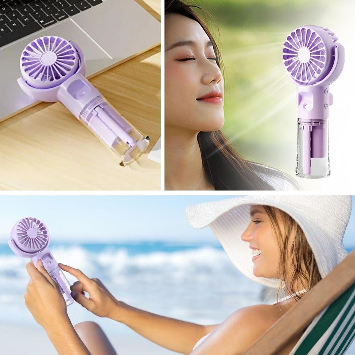 BUFFER® 4 Kademeli Spreyli Şarjlı El Fanı – Boyuna Asılabilir USB Şarjlı Taşınabilir Mini Fan F4