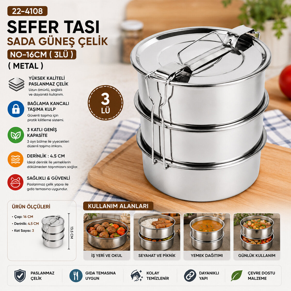 ÇELİK 3LÜ METAL SEFER TASI TAŞIMA KULP=BAĞLAMA KANCALI (5643)