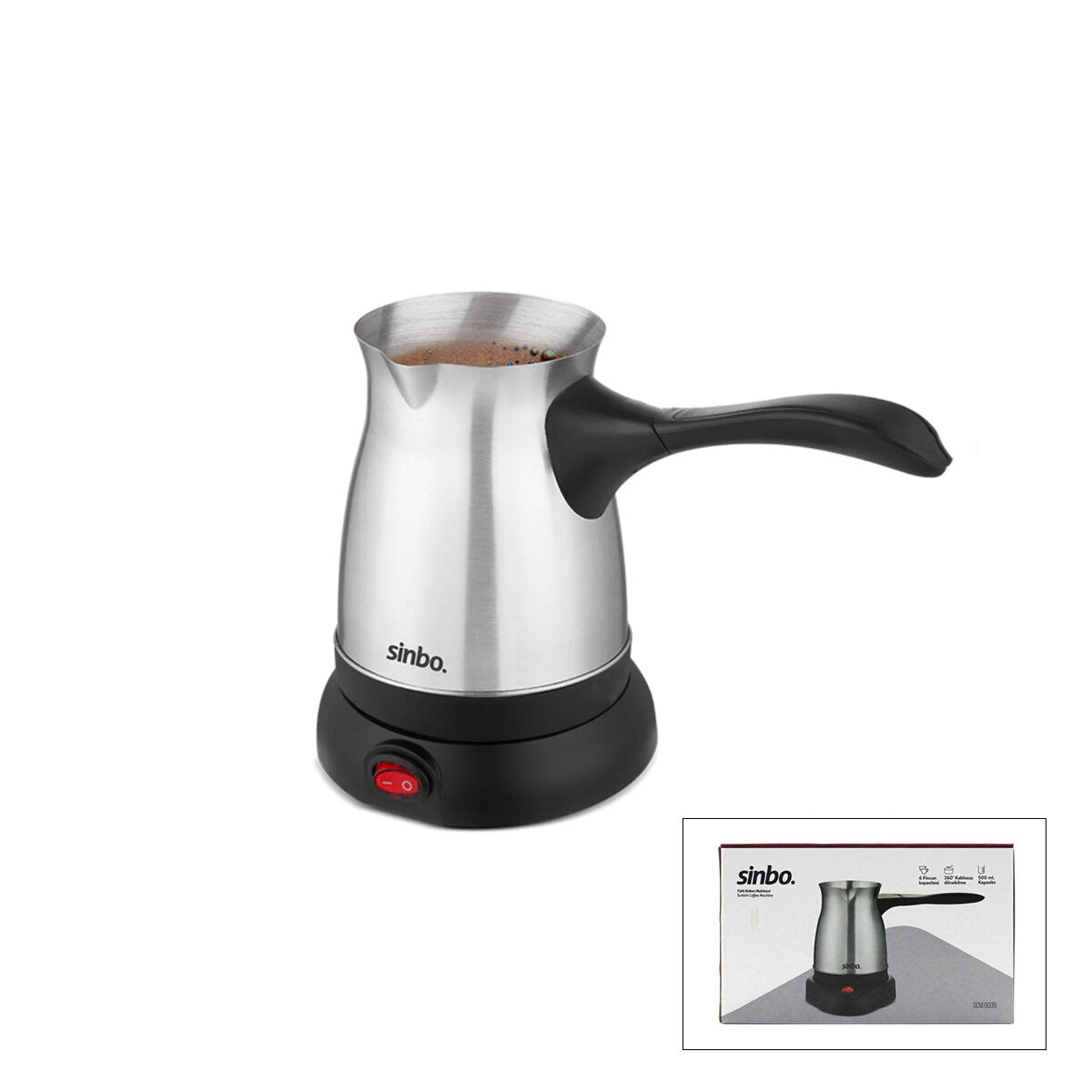 ÇELİK ELEKTRİKLİ CEZVE TÜRK KAHVE MAKİNESİ - 6FİNCAN=500ML 360° KABLOSUZ KULLANIM KATLANIR KULP SCM-9038 (5643)