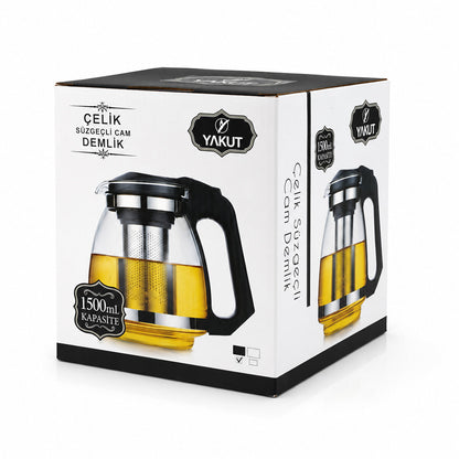 ÇELİK SÜZGEÇLİ CAM DEMLİK 1500ML (5643)