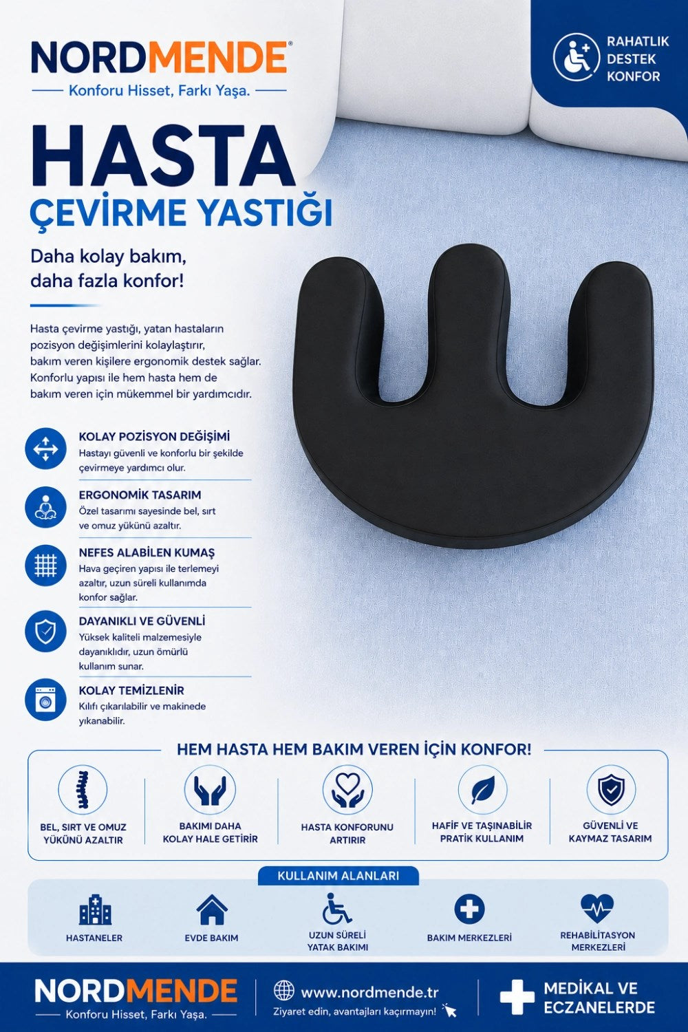 Hasta Çevirme Yastığı – Yatakta Hasta Döndürme ve Pozisyonlama Destek Yastığı