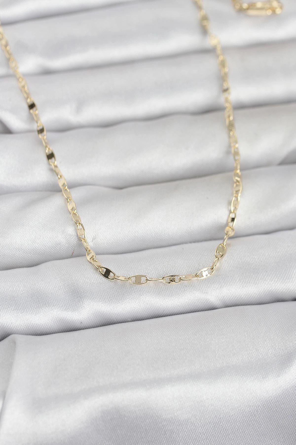 CM 14K Gold Renk Yassı Gemici Zincir Model 60 cm Kadın Kolye