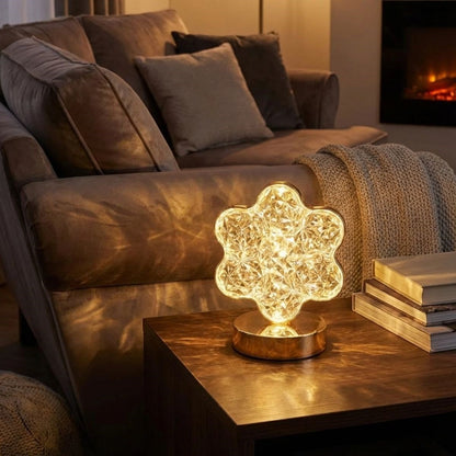 Çiçek Model Kristal LED Masa Lambası – Dokunmatik, 3 Renk Işık Modlu, Şarjlı Mini Dekoratif Gece Lambası (5643)