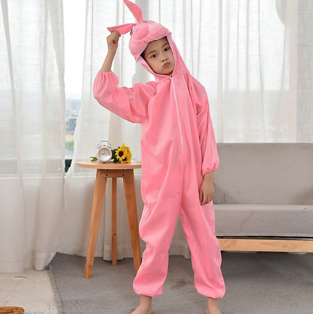 Çocuk Tavşan Kostümü Pembe Renk 4-5 Yaş 100 cm (5643)