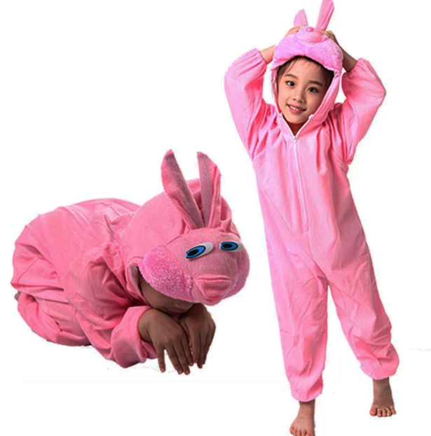 Çocuk Tavşan Kostümü Pembe Renk 6-7 Yaş 120 cm (5643)