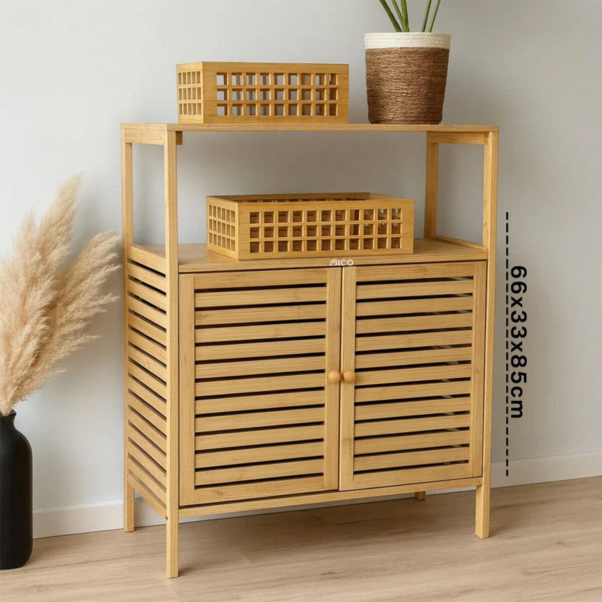 ÇOK AMAÇLI DOLAP AHŞAP BAMBU ORGANİZER RAFLI 66X33X85CM (5643)