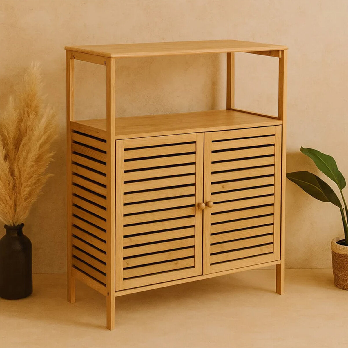 ÇOK AMAÇLI DOLAP AHŞAP BAMBU ORGANİZER RAFLI 66X33X85CM (5643)