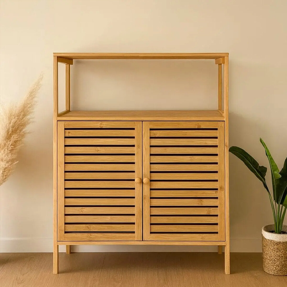 ÇOK AMAÇLI DOLAP AHŞAP BAMBU ORGANİZER RAFLI 66X33X85CM (5643)