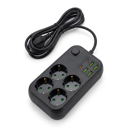 Çoklu Priz Uzatma Kablosu 4 Soket + 4 USB + 2 Type-C – Termal Akım Korumalı, Isıya Dayanıklı, Çocuk Korumalı Güvenli Priz 100-250V (5643)