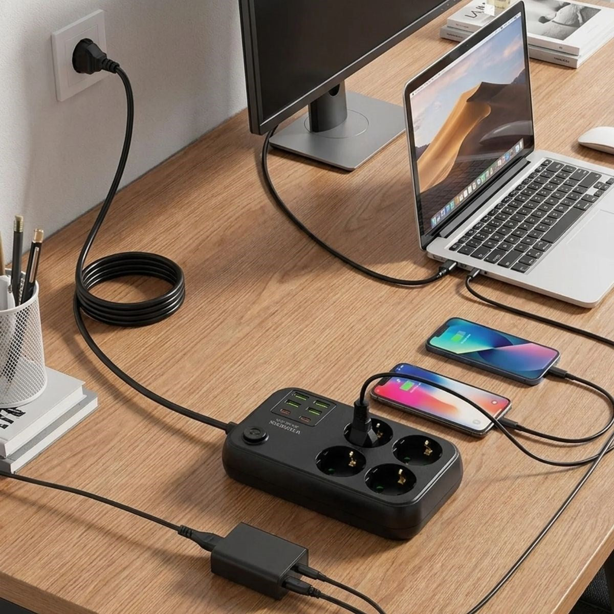 Çoklu Priz Uzatma Kablosu 4 Soket + 4 USB + 2 Type-C – Termal Akım Korumalı, Isıya Dayanıklı, Çocuk Korumalı Güvenli Priz 100-250V (5643)