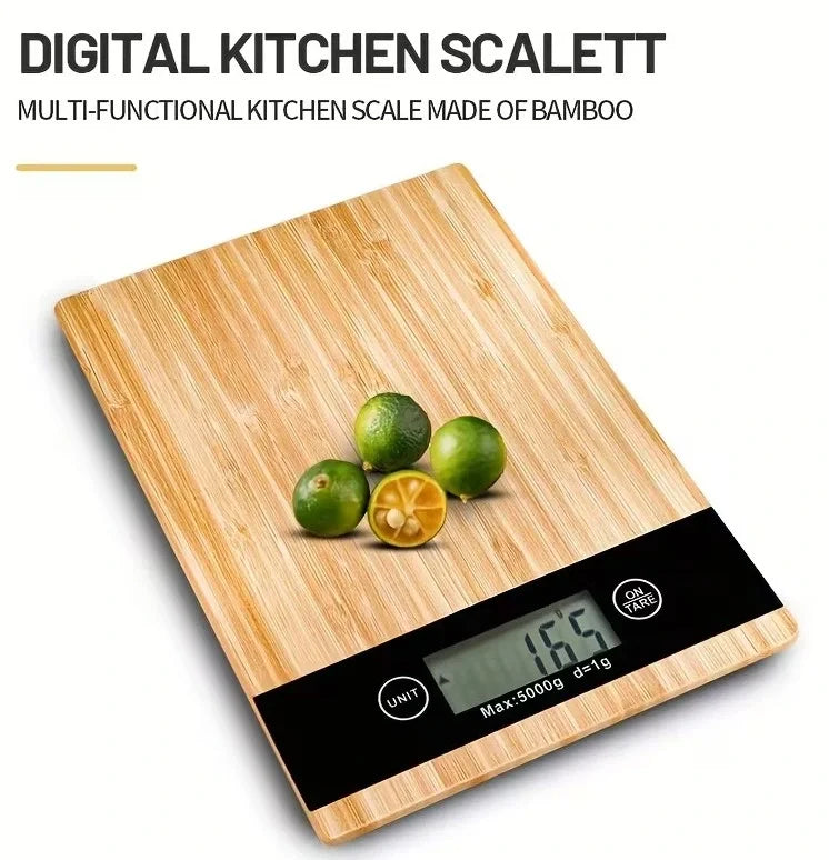 Crown Dijital Hassas Mutfak Tartısı - Terazisi-Hassas Ölçüm 5kg Bambu Görünümlü (5643)