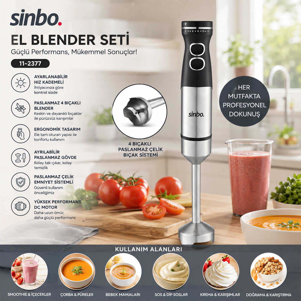 ÇUBUK EL BLENDER ÇELİK UÇLU DC MOTOR - 1500W SHB-7510 (5643)