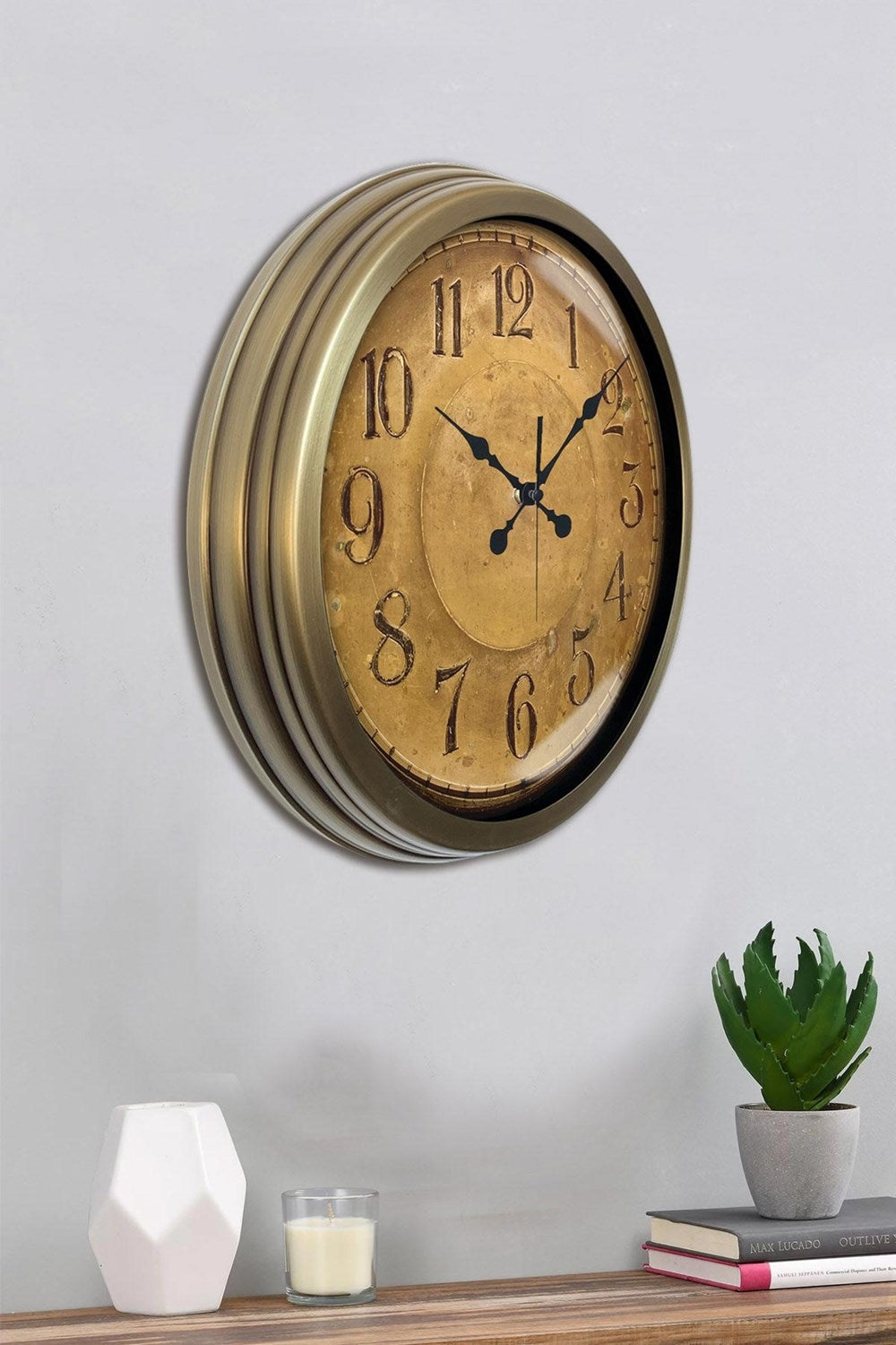 Bronz Nostalji 40 Cm Metal Eskitme Duvar Saati