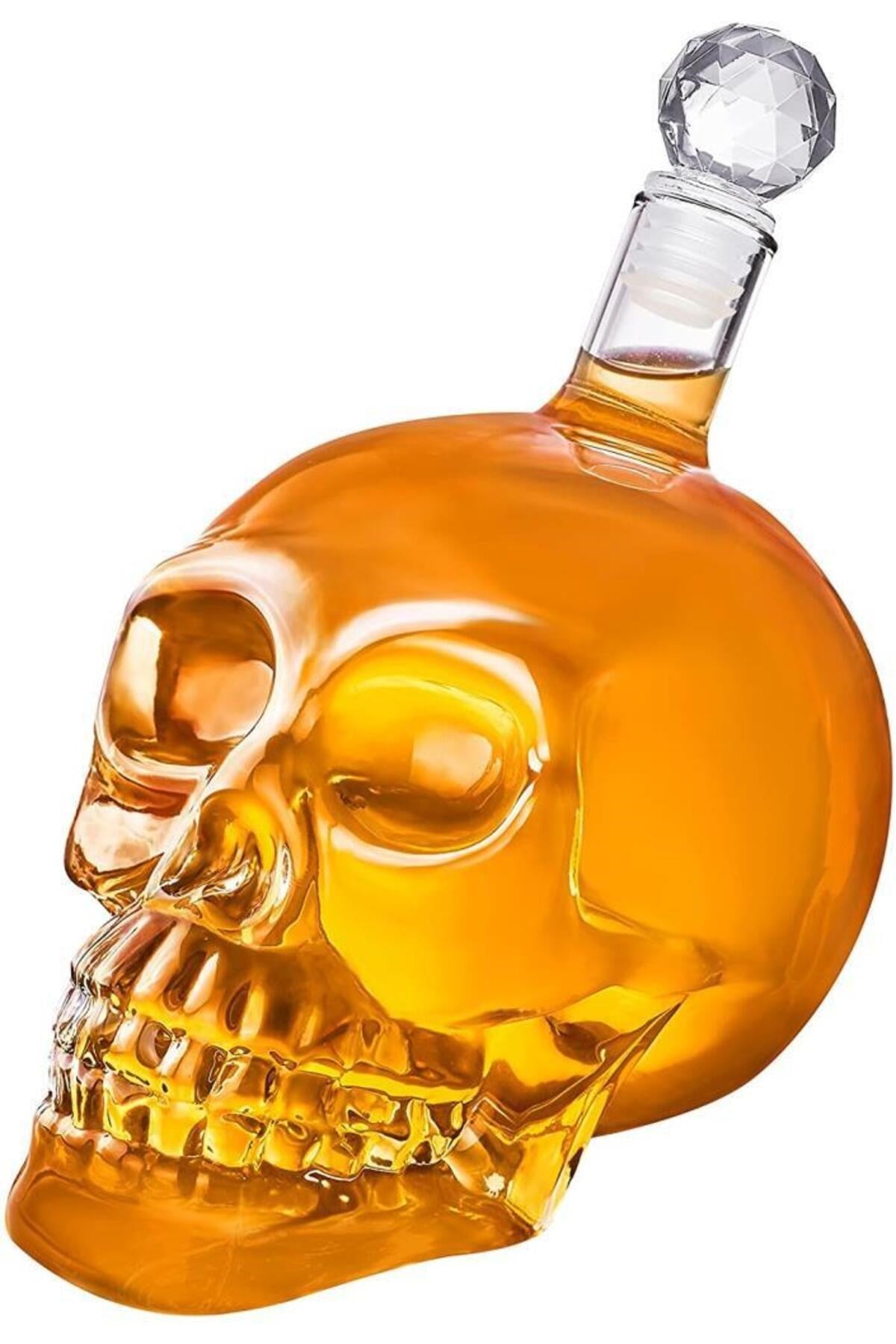 Crystal Head Kuru Kafa Cam Şişe Viski Likör Hediyelik Sürahi (550 ML)
