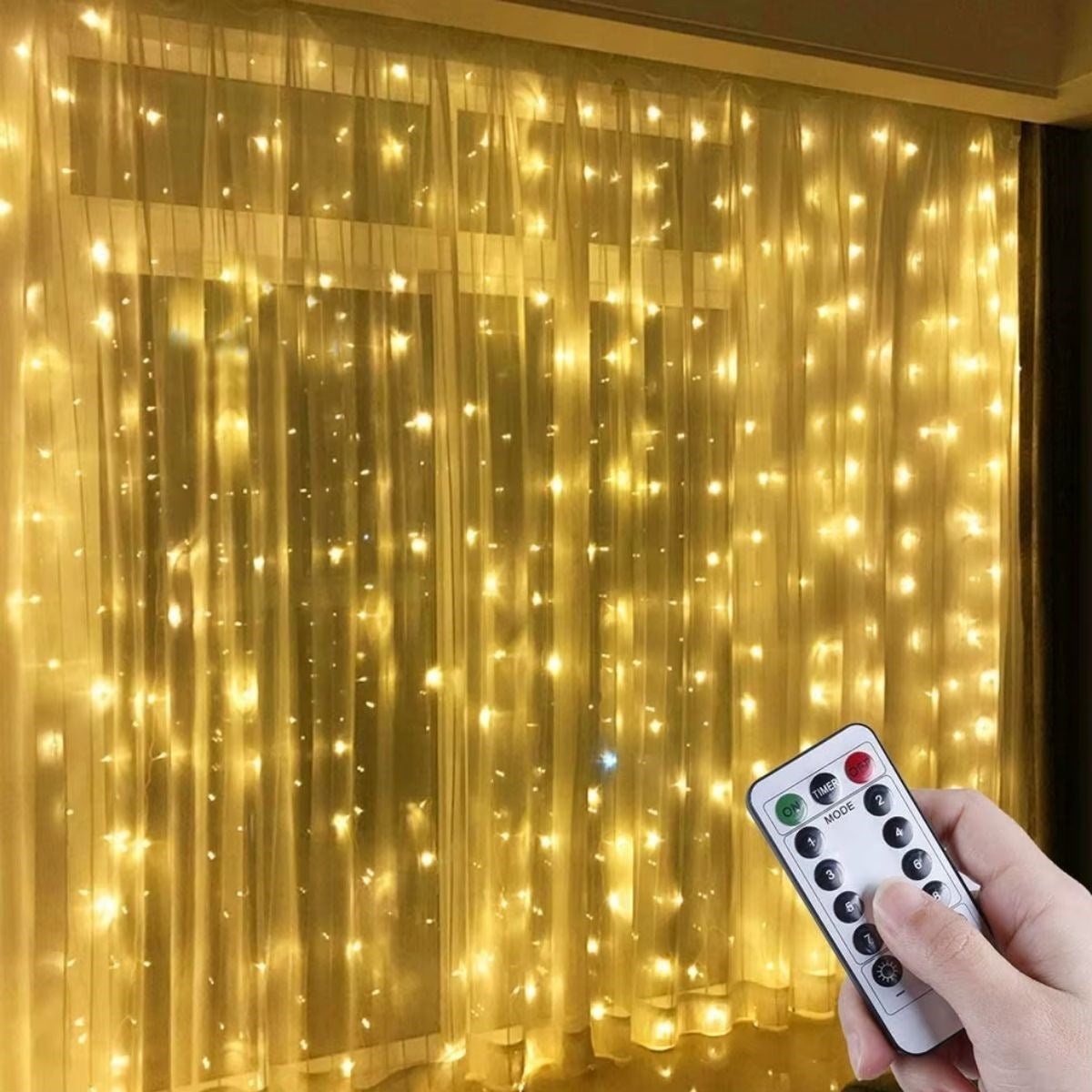 BUFFER® Uzaktan Kumandalı LED Perdeye Takılabilen Kancalı Işık Usb 3x3 Metre Peri Perde LED