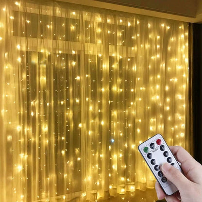 BUFFER® Uzaktan Kumandalı LED Perdeye Takılabilen Kancalı Işık Usb 3x3 Metre Peri Perde LED