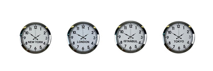 Krom Seri 36 cm Metal Dünya Saatleri (4’lü Set)