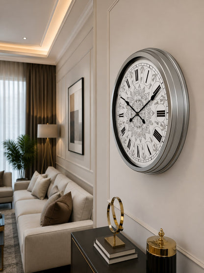 Krom Mandala Desenli 60 x 60 Cm Metal Duvar Saati
