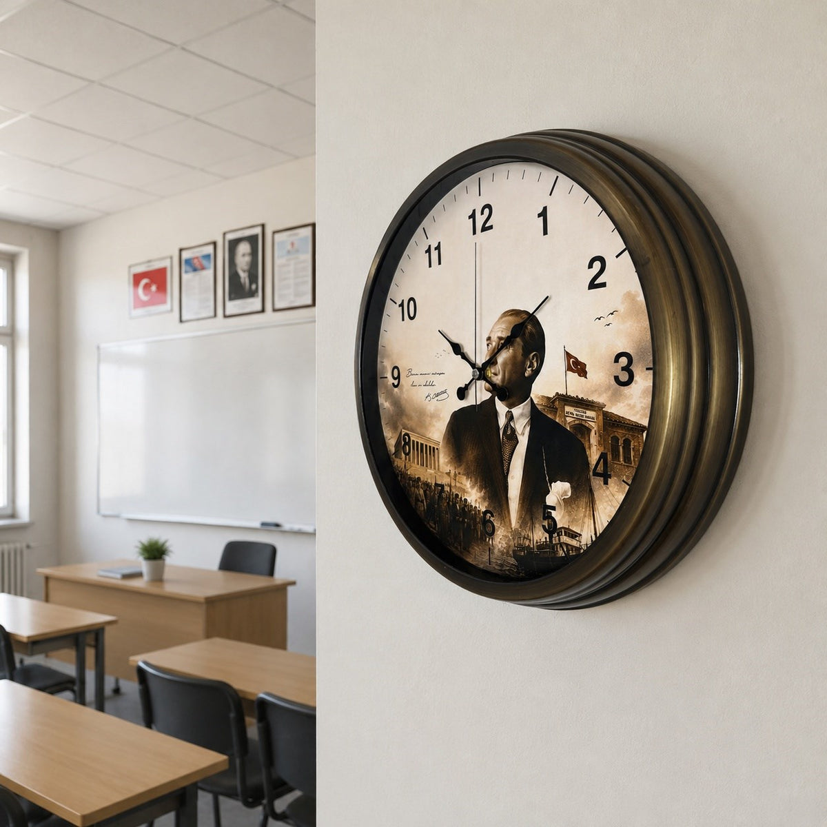 Cumhuriyet Hatırası Eskitme 40 x 40 Cm Metal Duvar Saati