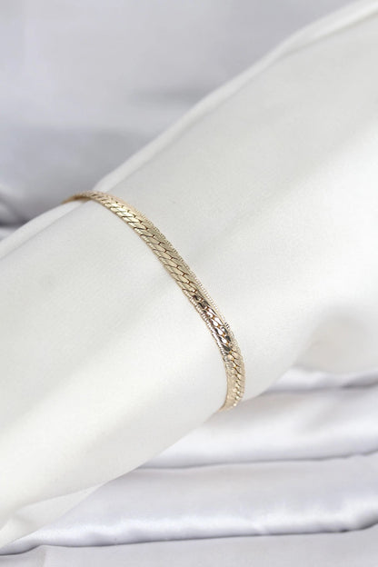 CM 14K Gold Renk Lazerli Yassı Zincir Model Kadın Bileklik