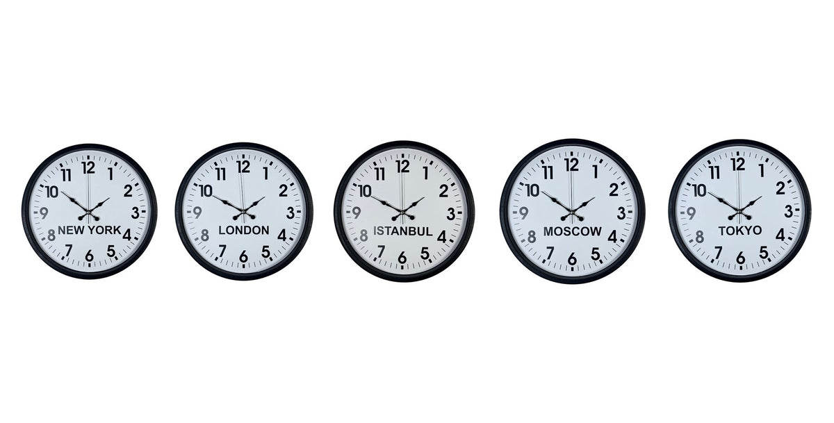Standart Dünya Saatleri 5’li Siyah Set 36 cm