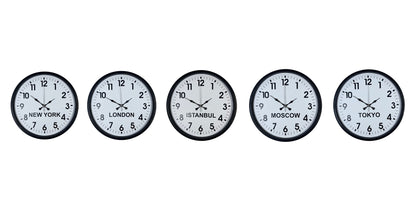 Standart Dünya Saatleri 5’li Siyah Set 36 cm