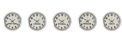 Beyaz Premium Tasarım 36 cm Metal Dünya Saatleri 5’li Set