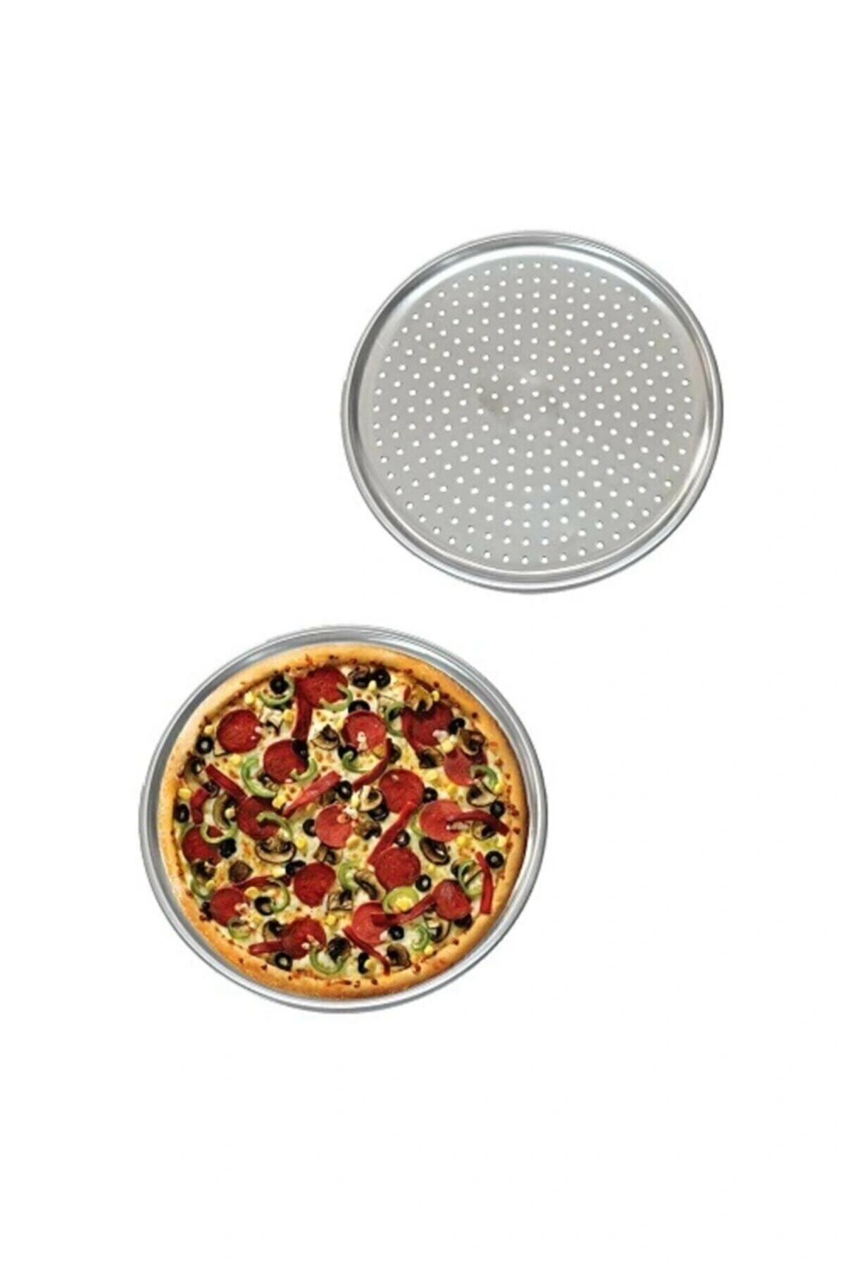 Delikli Çelik Pizza Ve Lahmacun Tepsisi Orta Boy -32 Cm