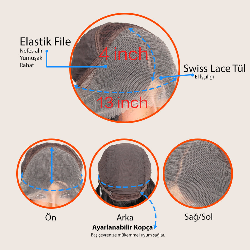 Bebek Kumralı Platin Ombre ve Röfleli Fiber Sentetik Geniş Dalgalı Tül Peruk