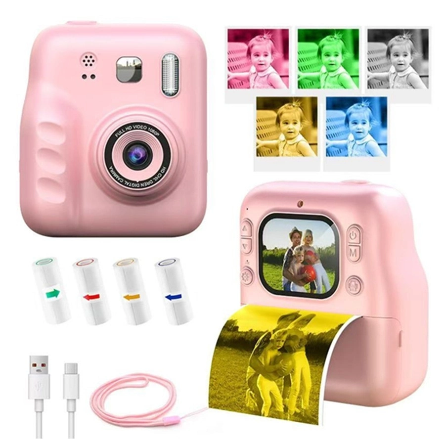 Dijital Fotoğraf Çıkaran Video Kaydedici Taşınabilir Anında Baskı Çıkaran Çocuk Kamerası Pembe