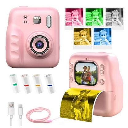 Dijital Fotoğraf Çıkaran Video Kaydedici Taşınabilir Anında Baskı Çıkaran Çocuk Kamerası Pembe