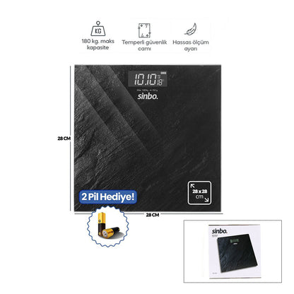DİJİTAL - PİLLİ BANYO BASKÜL TERAZİ TARTI LCD EKRAN - SICAKLIK GÖSTERGE 180KG/50GR 28X28CM SBS-4452 (5643)