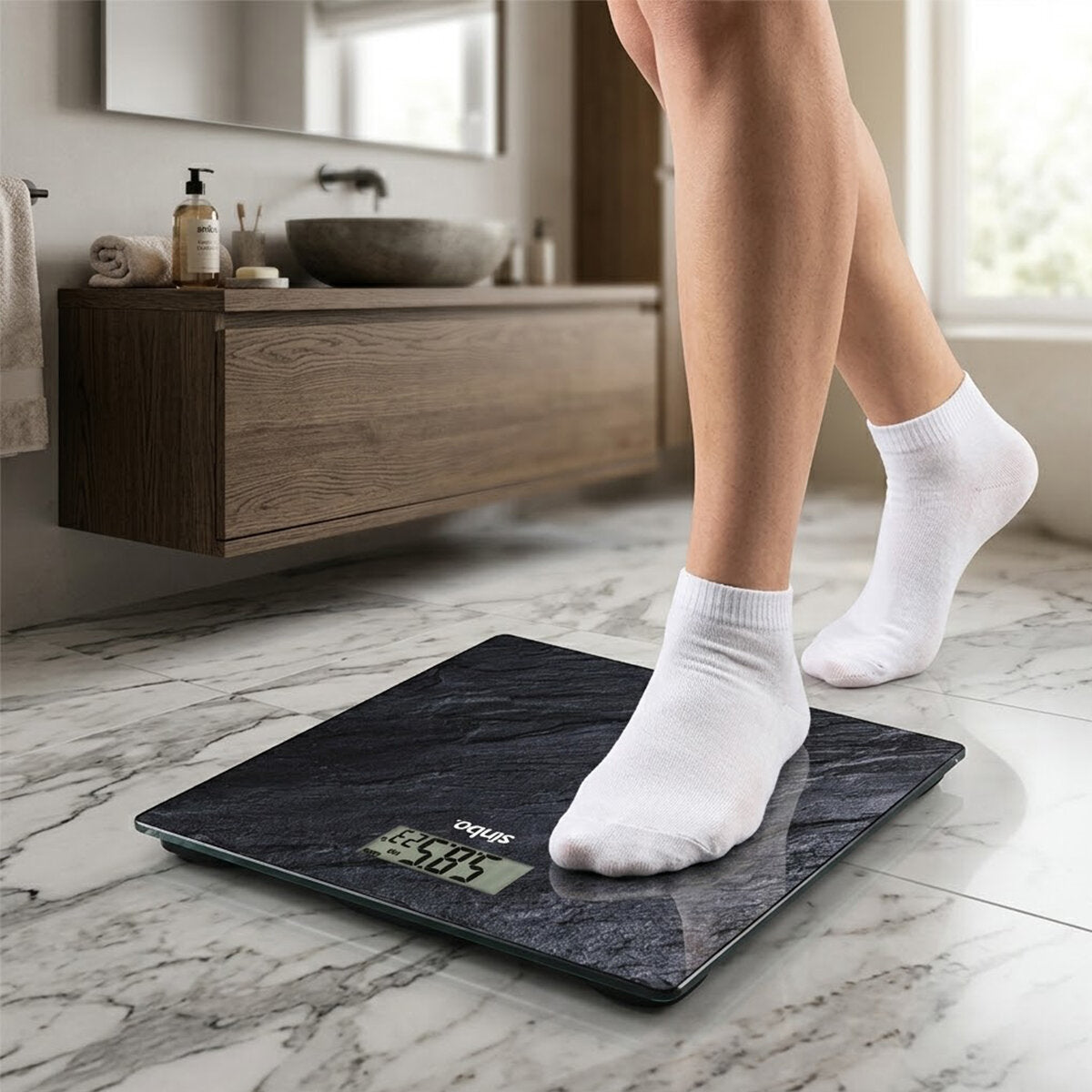 DİJİTAL - PİLLİ BANYO BASKÜL TERAZİ TARTI LCD EKRAN - SICAKLIK GÖSTERGE 180KG/50GR 28X28CM SBS-4452 (5643)