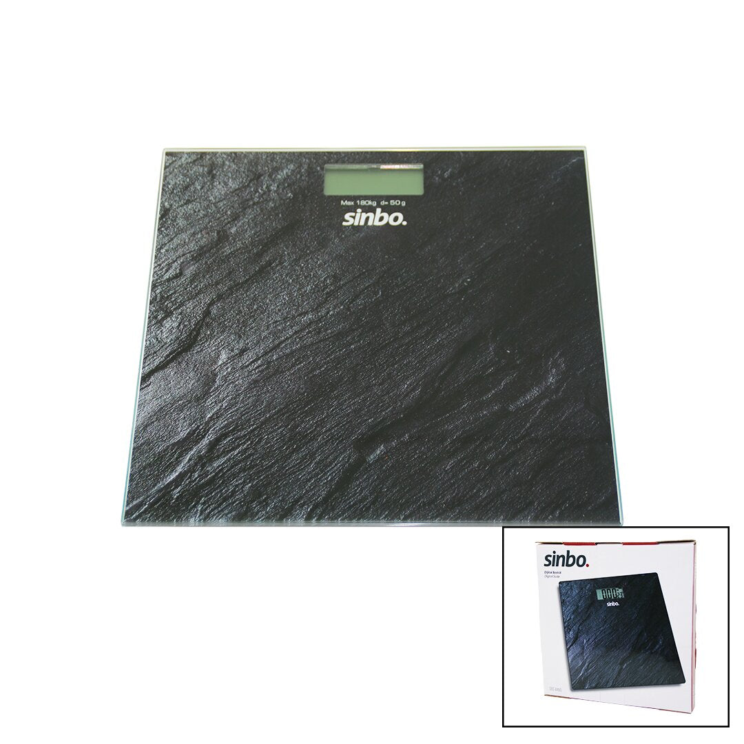 DİJİTAL - PİLLİ CAM BANYO BASKÜLÜ LCD EKRAN - SICAKLIK GÖSTERGELİ 180KG/50GR 26X26CM SİNBO SBS-4450 (5643)