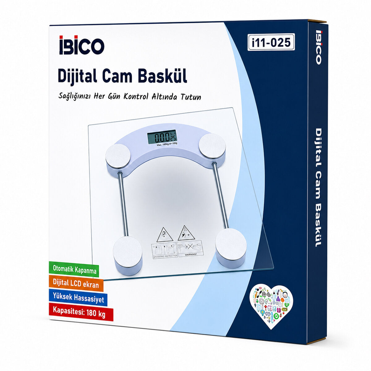 DİJİTAL - PİLLİ KARE BANYO BASKÜL TERAZİ TARTI LCD EKRAN 180KG/0.1G 30X30CM İ11-025 (5643)